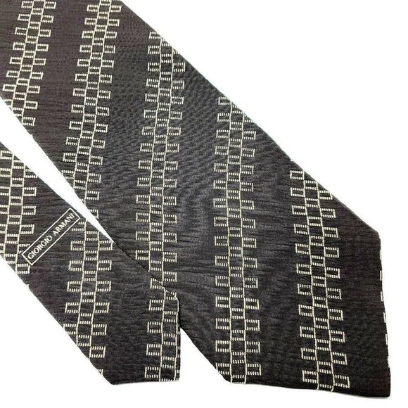 Giorgio Armani Cravatte Silk Tie Print Brown Short - Picture 1 of 7